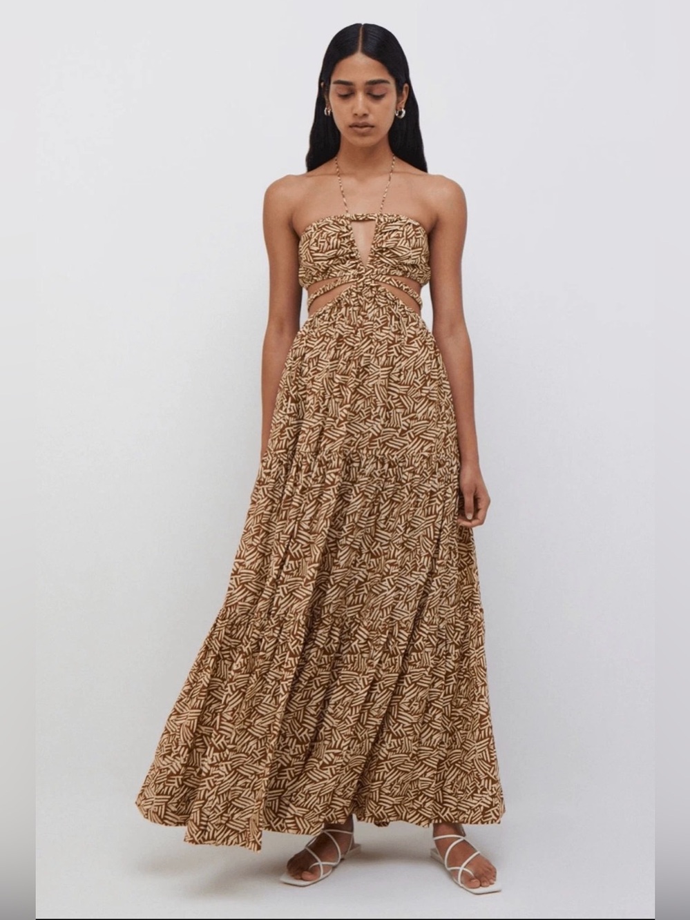 Jonathan Simkhai Laurel Palm Leaf Cutout Halter Maxi Dress L Boho Resort